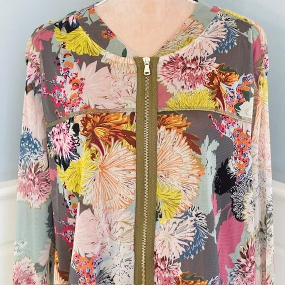 John Mark Plus Size Floral Zip Up Lightweight Mesh Jacket 2X - Picture 4 of 10